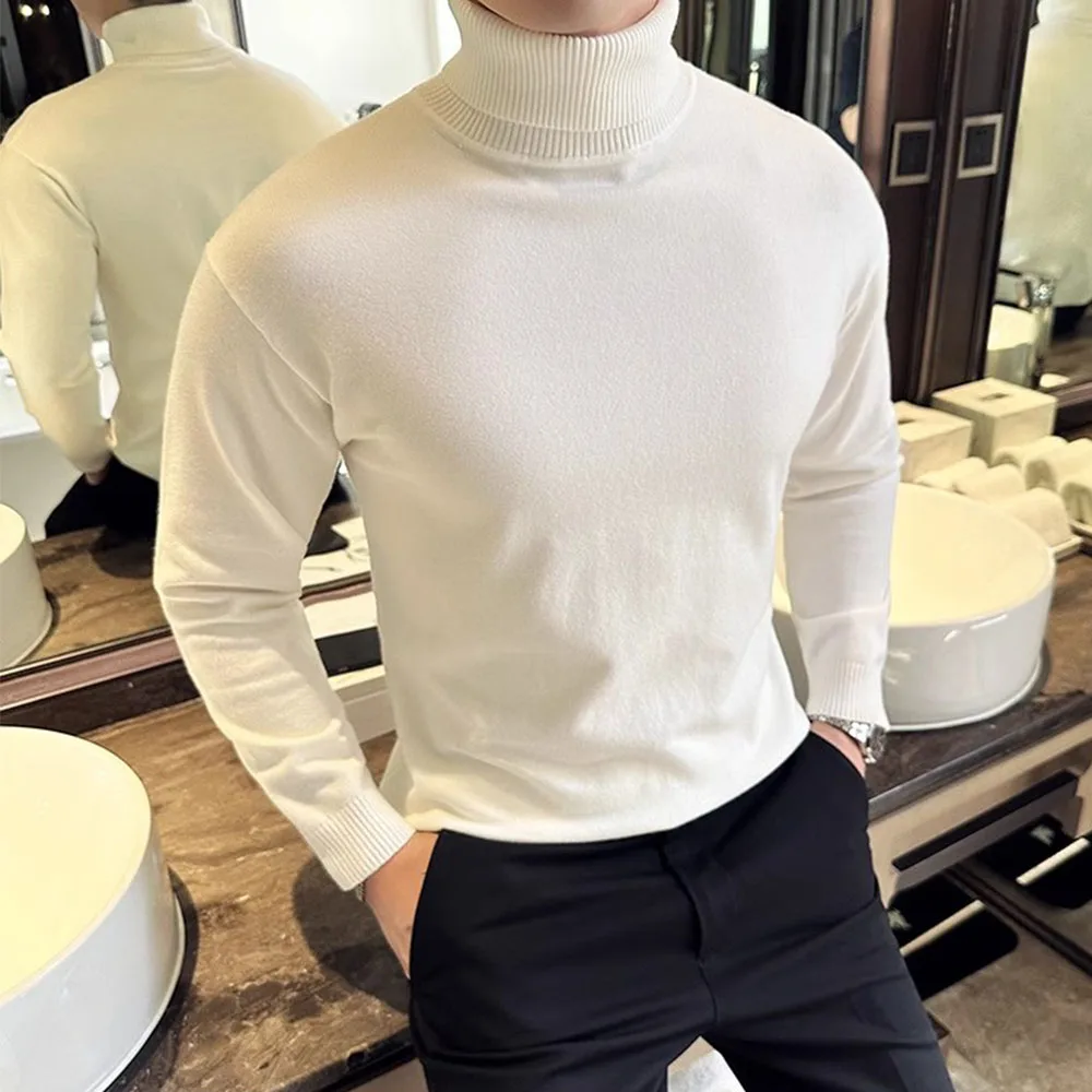 Koreanische Mode Herbst Winter Pullover Männer Pullover Fleece Rollkragen Gestrickte Sweatshirt Warme Bodenbildung Shirts