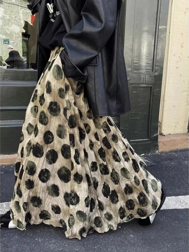 Falda elegante de lunares verdes para mujer, falda Vintage de cintura alta para vacaciones y playa, falda ajustada con estampado Tie Dye, falda de estilo bonito