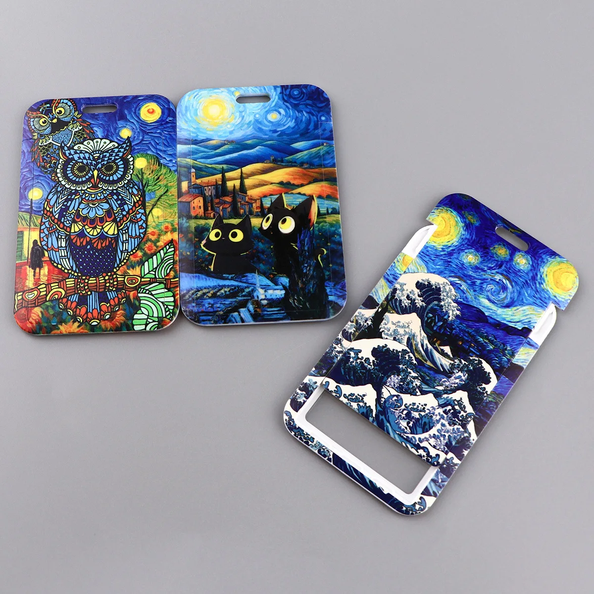 Van Gogh's Starry Sky Wave Mobile Phone Rope Card Set Student Campus Meal Card Bus Access Card Work Card Hard Shell Card Set New