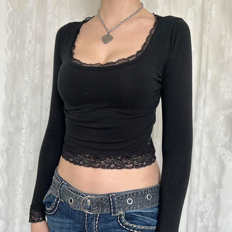 2000s gráfico t camisa vintage fada grunge feminino outono rendas guarnição manga longa magro se encaixa topos y2k roupas básicas harajuku camisetas