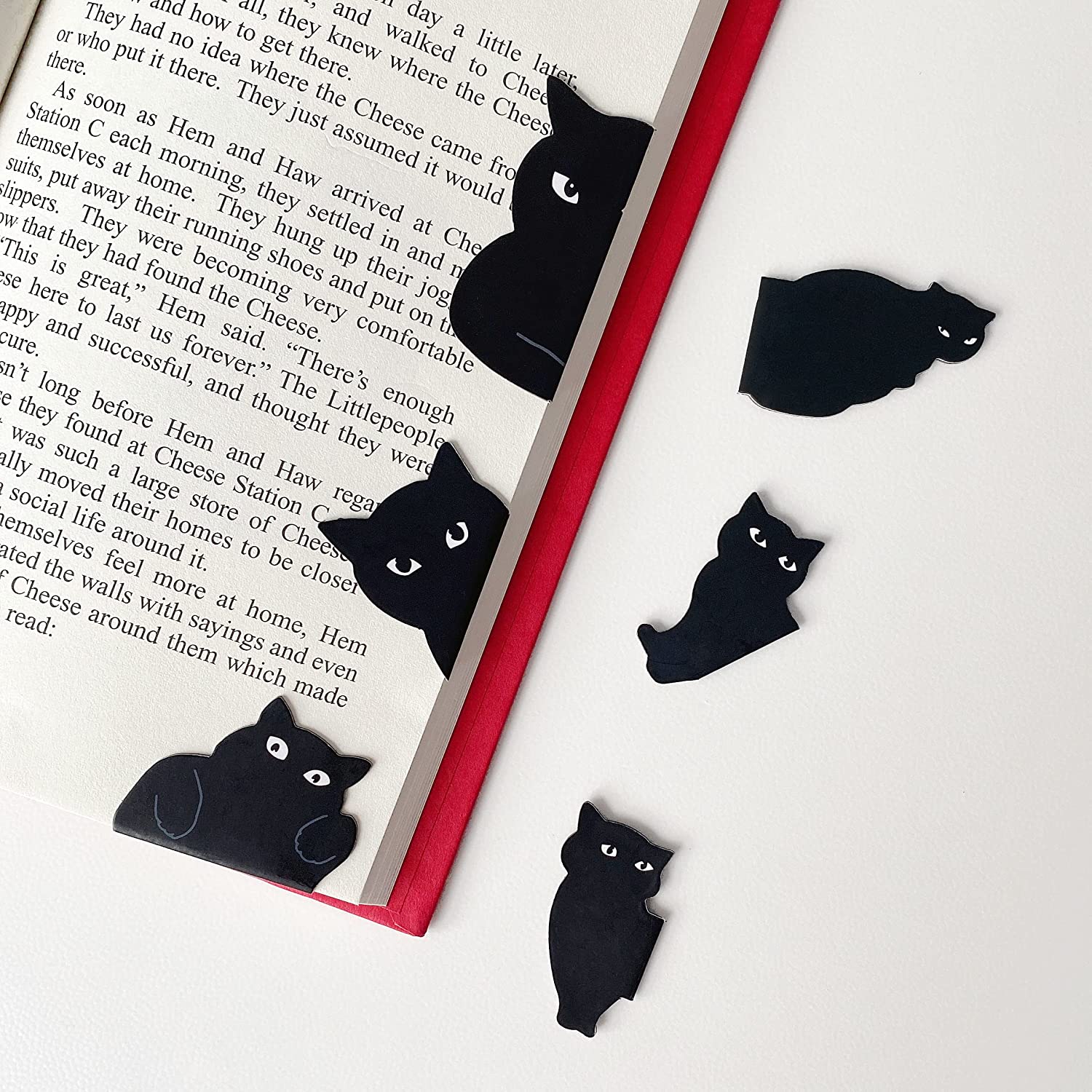 Marcapáginas de gato negro para libros, Clips de página magnéticos de dibujos animados, marcador de libros, regalo de lectura único A7405, 6 uds.