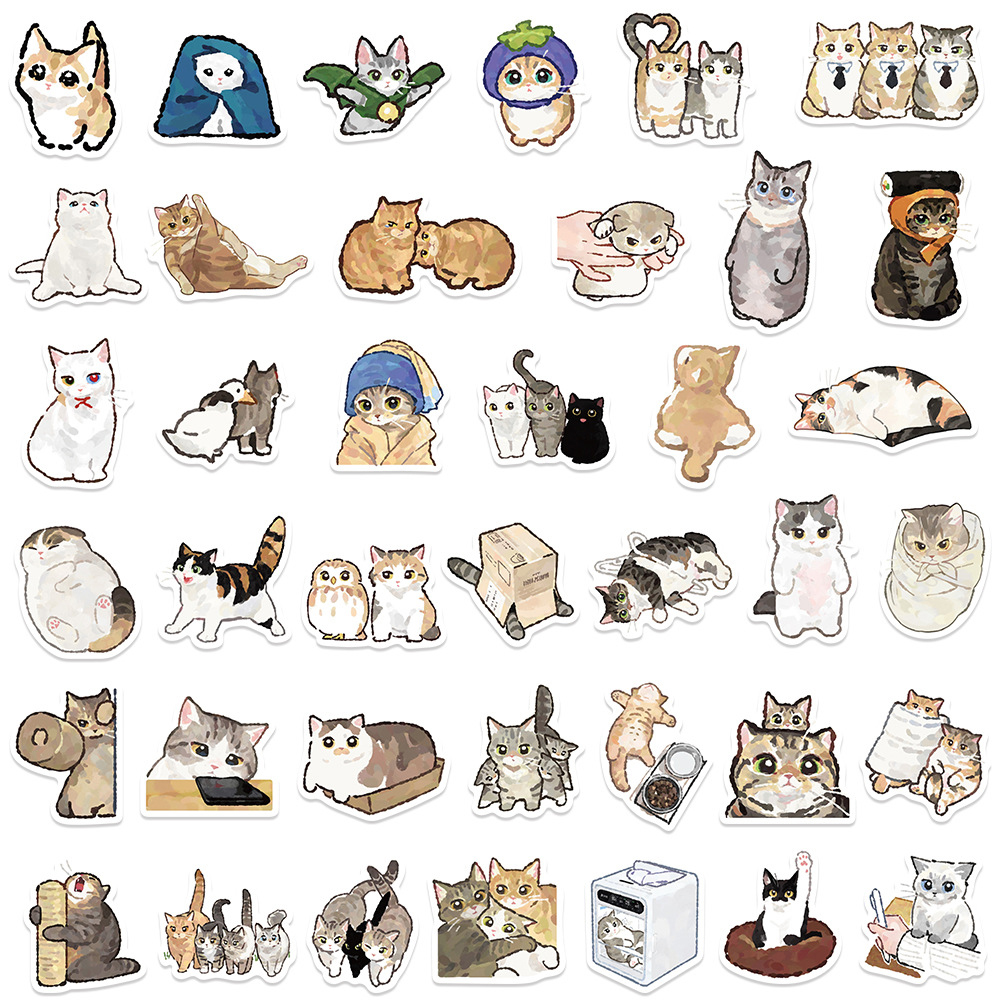 10/30/77 個かわいいかわいい水彩猫漫画ステッカー動物子猫落書きデカール荷物電話文具ステッカー子供のおもちゃ