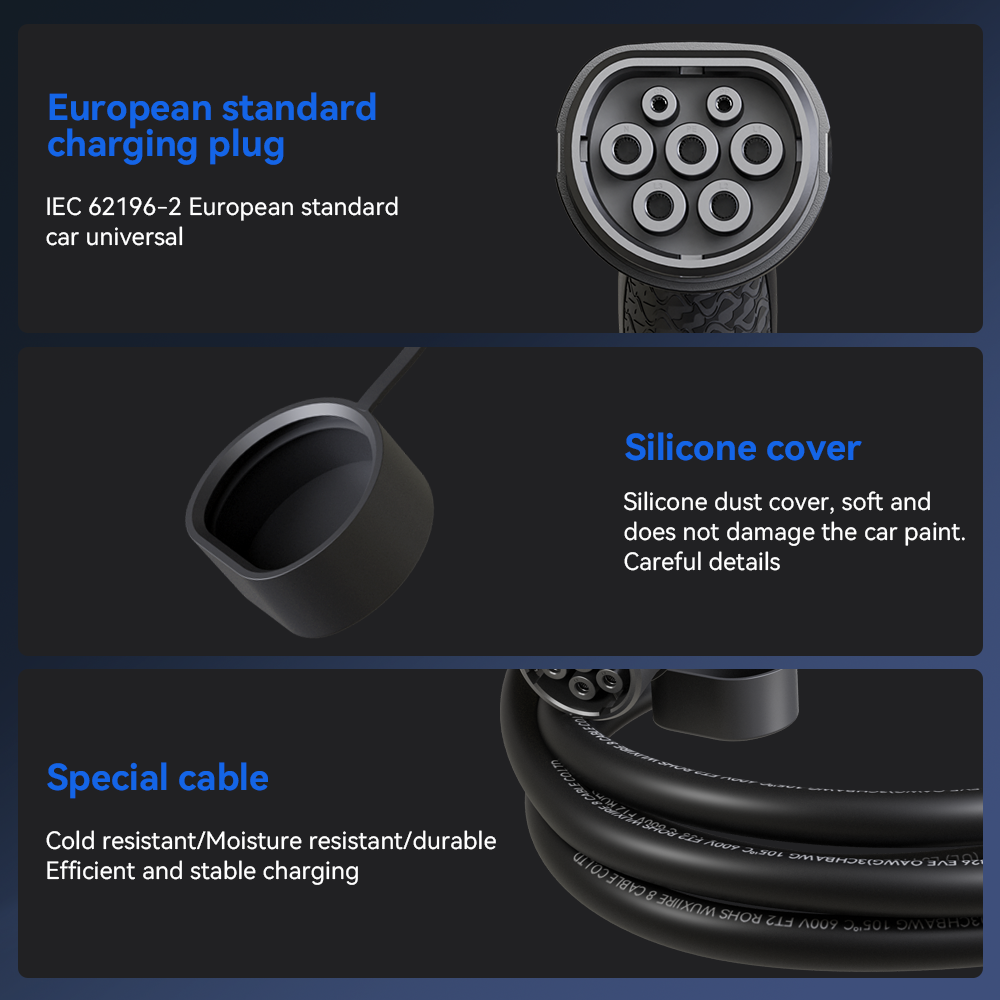 Khons EV Charging Cable Type2 To Type2 Charger Cable 22kw 32A EV Charger Female Plug To Male Plug EVSE Charging 5M TPU Cable