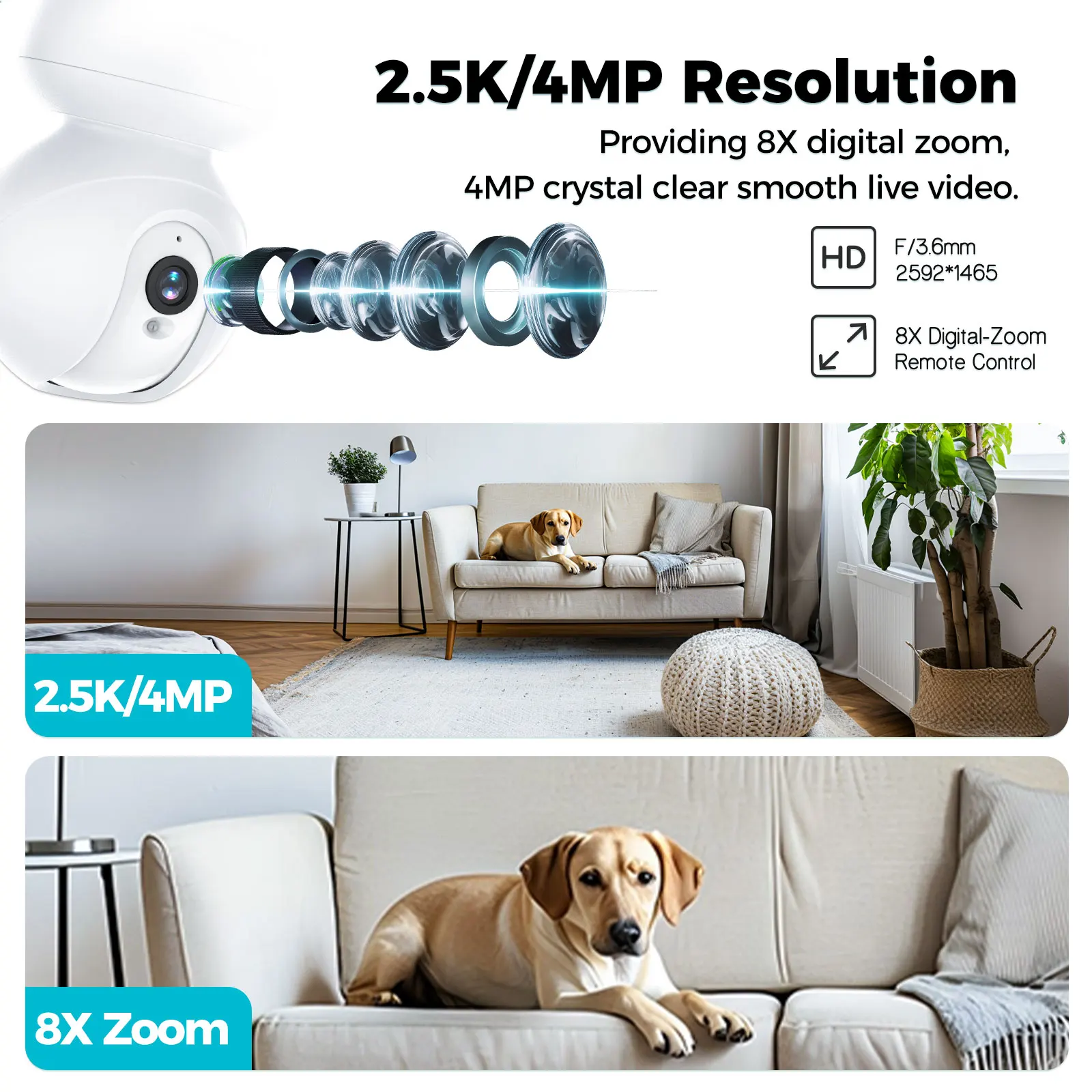 VIMTAG 2.5K Security Camera Indoor CCTV Camera WIFI 360° Auto Track IR Night Vision Human Detect Surveillance IP Camera for Home