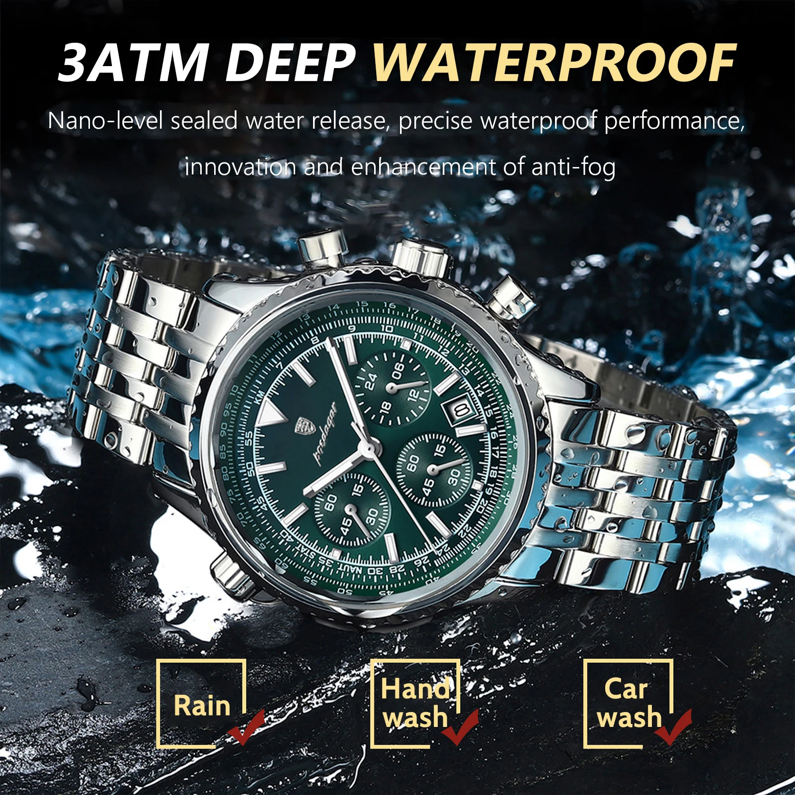 POEDAGAR, reloj militar de lujo para hombre, resistente al agua, luminoso, cronógrafo con fecha, reloj para hombre, relojes de cuarzo de acero inoxidable para negocios para hombre
