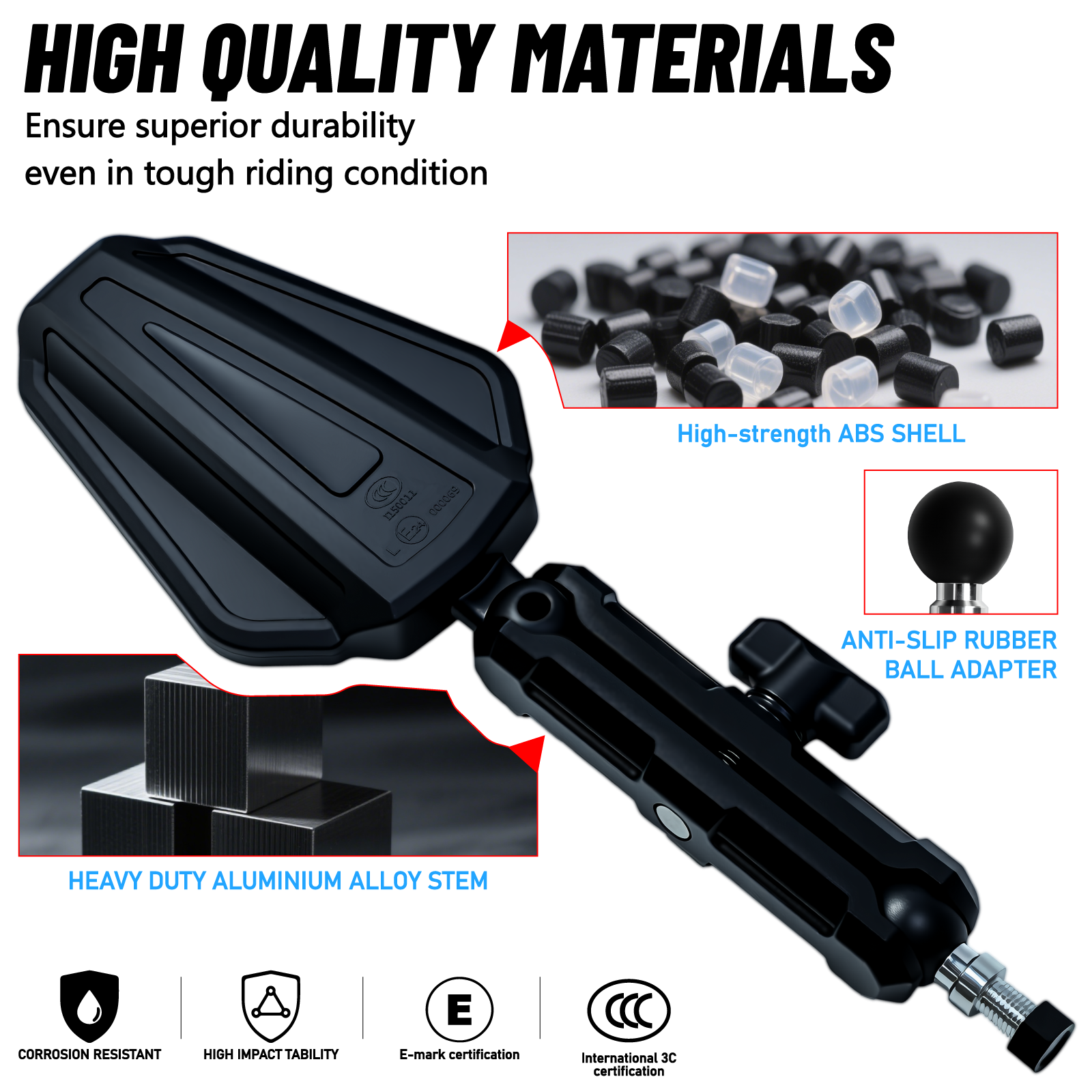 Abenteuerspiegel für Street ATV Dirt Quad Bike Motorrad Rückspiegel Seitenspiegel verstellbar Universal M8 M10 Bolzen Lenkerhalterung