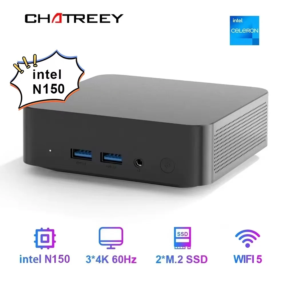 Chatreey T9H Mini PC Intel Twin Lake N150 WIFI 6Windows 11 Ultra Pequeno Computador de Bolso Dual SSD Função Completa Tipo-C 4K 60Hz RGB