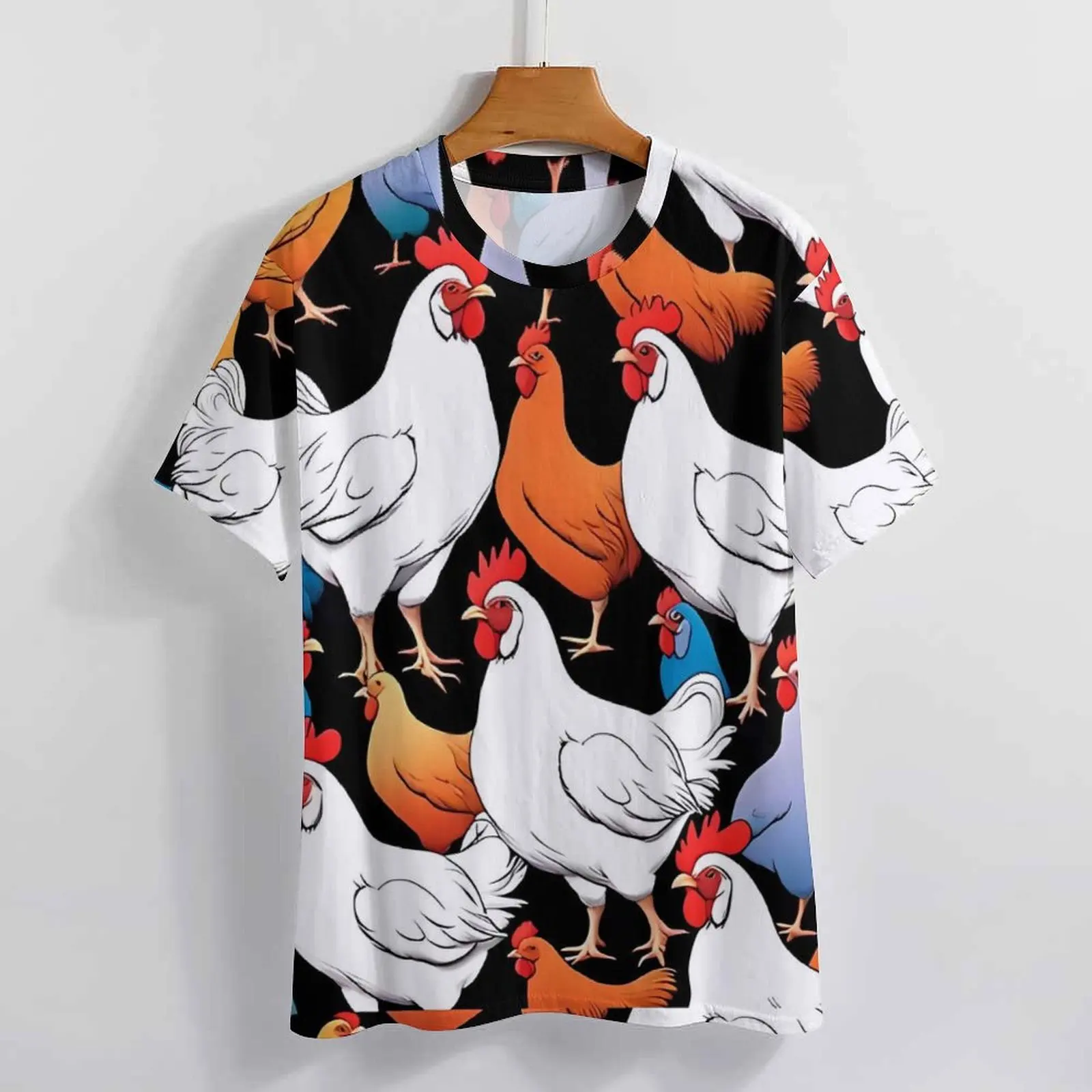Kaus oblong ayam Chubby, leher O, hewan lucu, kaus ukuran besar, lengan pendek, Kaus klasik, atasan grafis keren pantai wanita