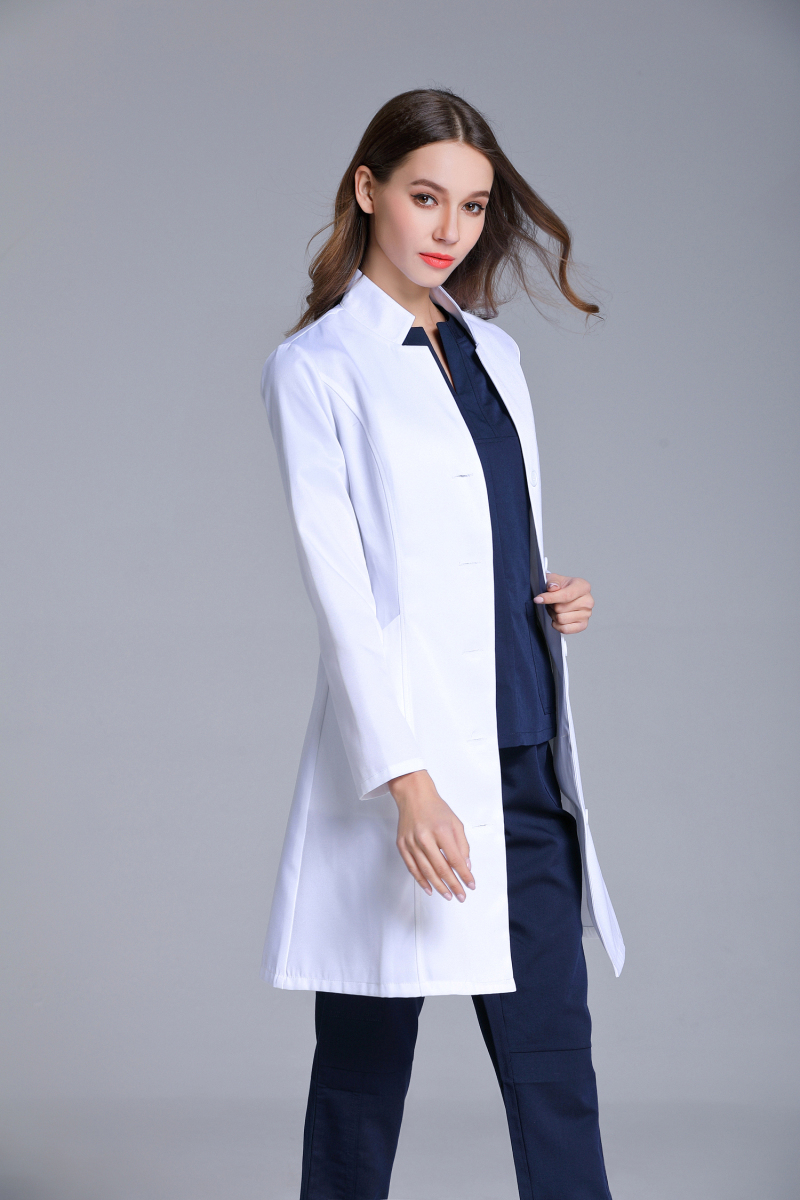 ฤดูใบไม้ร่วงผู้หญิงขาตั้งคอ Anti-Wrinkle แขนยาว Lab ชุดคลินิกทันตกรรม Doctor's Outwear SLIM FIT สีขาว