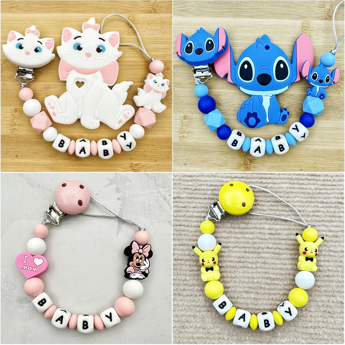 Clips para chupete de silicona para bebé con letras en inglés y nombre personalizado, soporte para cadenas, colgantes para mordedor, regalos para la dentición del bebé