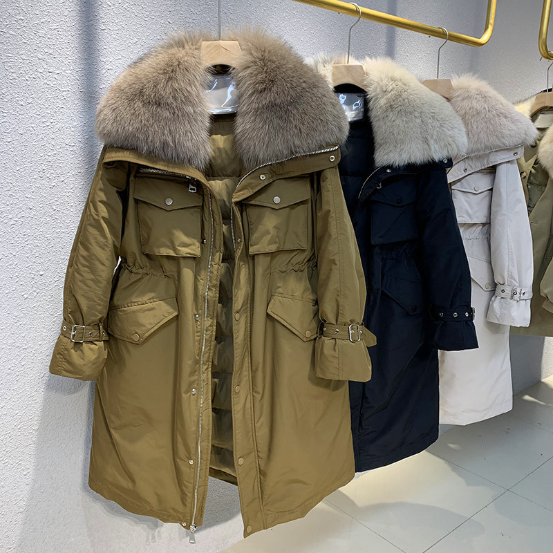 Winter 90 % weiße Entendaunen Daunenjacke 2025, neuer langer Fuchspelzkragen, Parkas, Mantel für Damen, Winter, warm, verdickte Jacke, Oberbekleidung