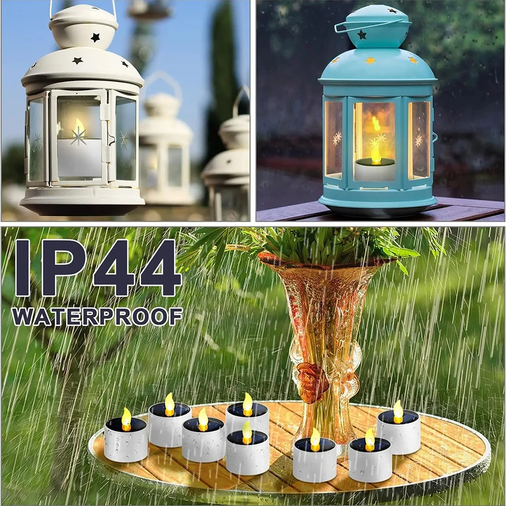 Velas LED solares de té para exteriores, luces de té solares sin llama impermeables, velas recargables para fiesta, jardín, decoración del hogar, 1-6 uds.