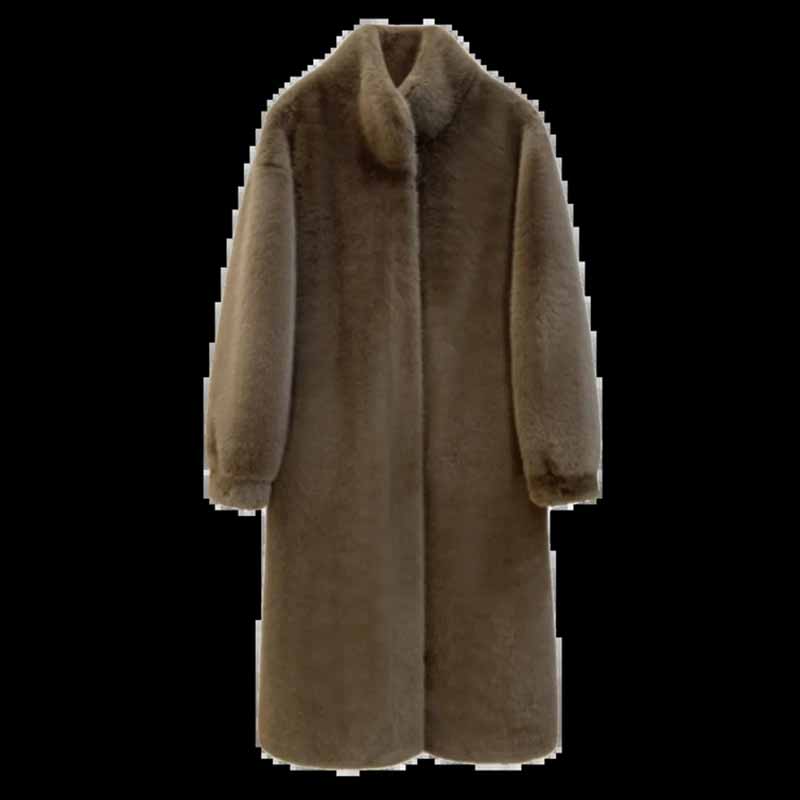 สุภาพสตรีแฟชั่นขาตั้งคอ Mink Plush Outwear ผู้หญิงแขนยาว Thicken FUR Coat ฤดูหนาวหญิงยาว Faux FUR JACKET