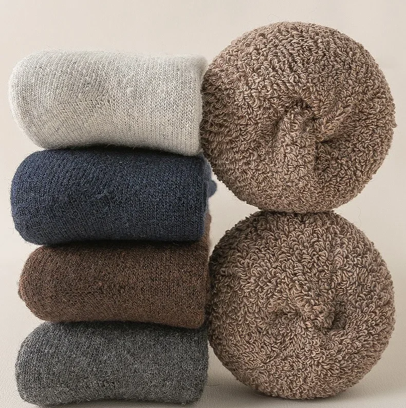 3 par/lote calcetines de lana gruesos de invierno para hombre toalla de compresión térmica calcetines altos cómodos abrigo cálido calcetines de nieve para pantorrilla EU38-46
