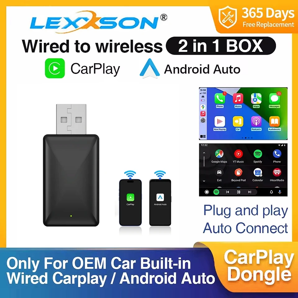Dongle inalámbrico CarPlay 2 en 1, adaptador inalámbrico para Android Auto, caja inteligente AI, sistemas inteligentes para coche con CarPlay con cable