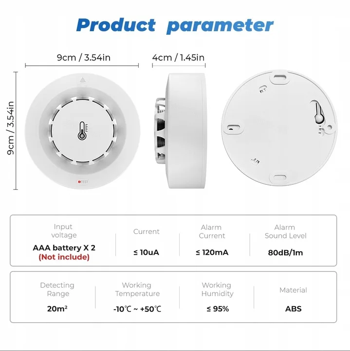 2 pcs Temperature and Humidity Smoke Sensor, TUYA WIFI Smoke Sensor Fire Alarm Home Kitchen Security System
