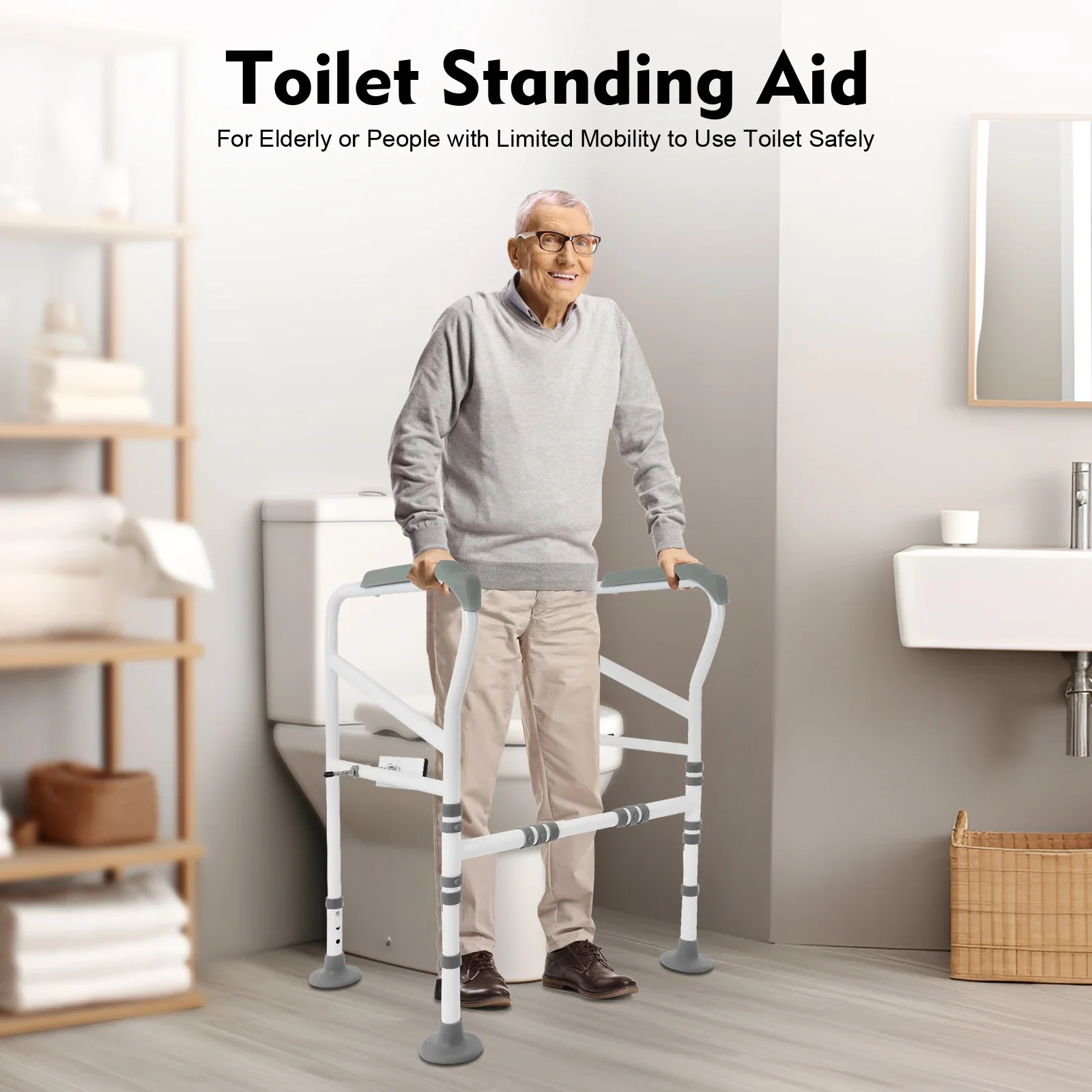 Koolstofstaal Toilet Veiligheidsrails Verstelbare Toilet Veiligheidsframe voor Ouderen Senioren Handicap Dragende 220LBS Woonaccessoire