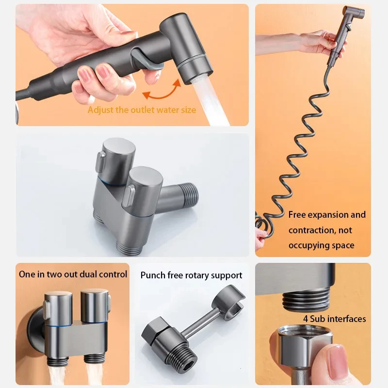 สุขอนามัยฝักบัวสําหรับห้องน้ํา Bidet หัวฝักบัว Double Outlet มุมวาล์วอุปกรณ์ห้องน้ํา Bidet Toilet Seat