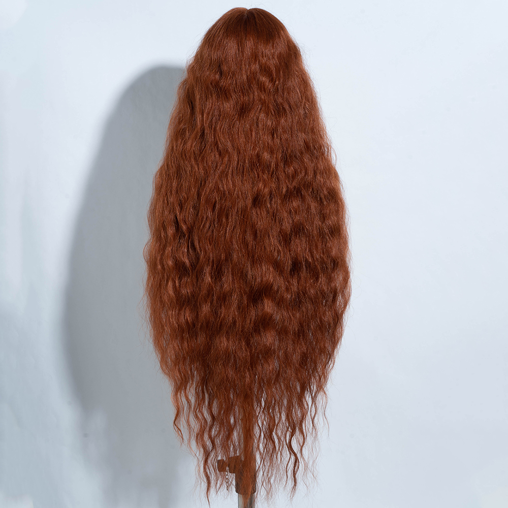 สังเคราะห์ลูกไม้ด้านหน้าวิกผมหยิกสําหรับผู้หญิง 42 นิ้วนุ่มหยัก Ombre สีบลอนด์ขิง Highlight คอสเพลย์วิกผมทนความร้อน