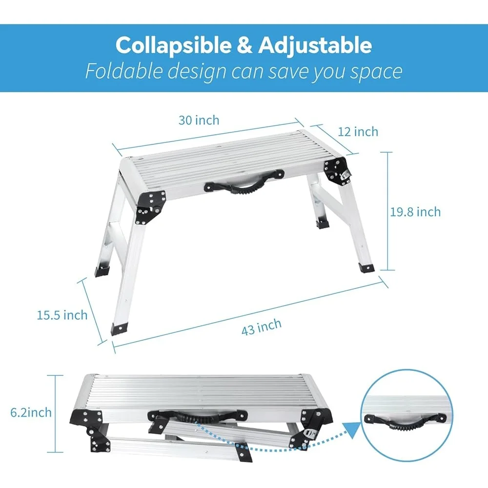 Aluminum Folding Step Ladder Heavy Duty Work Platform with Handle Compact Portable Storage Slip-Resistant Safe Home Office