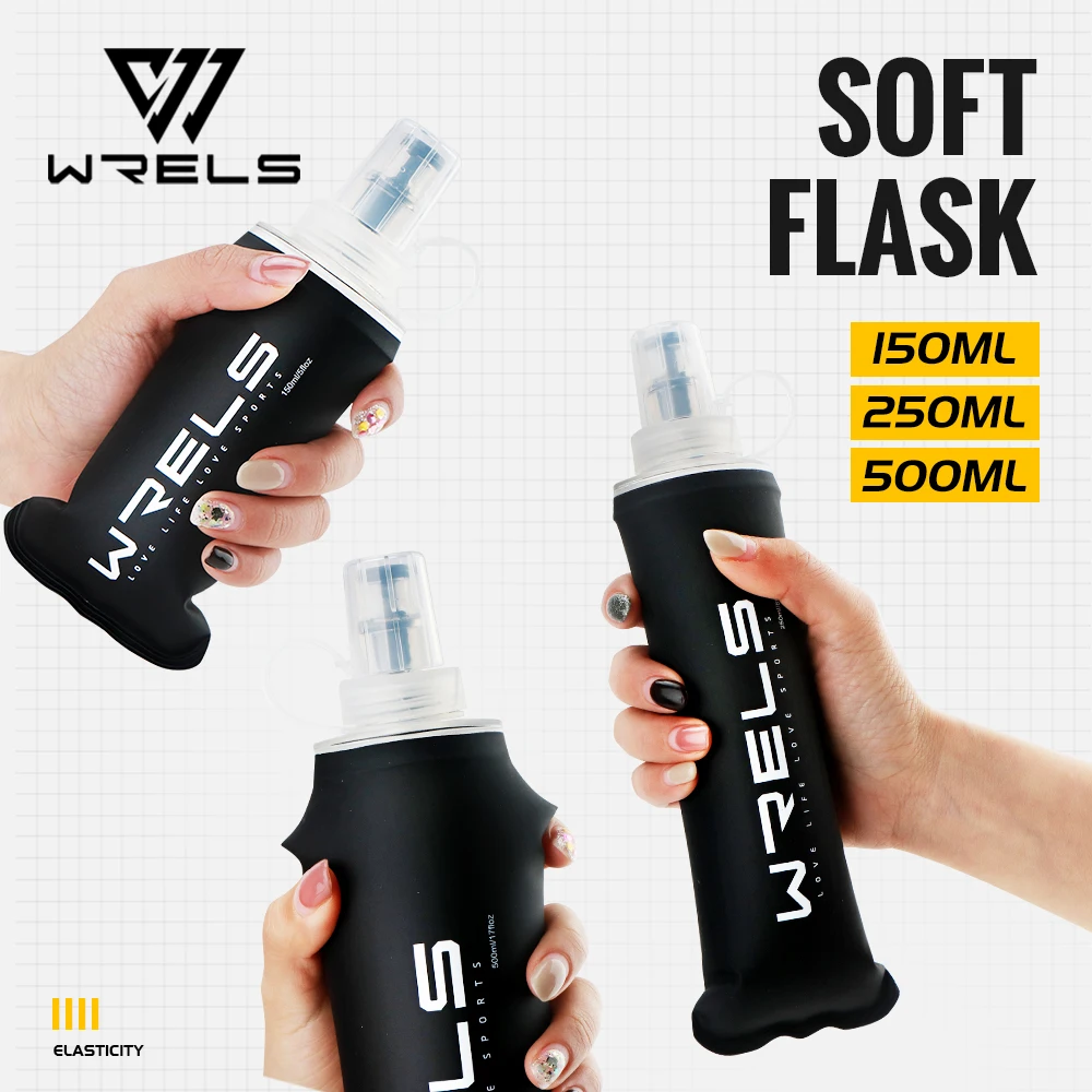 WRELS Portable TPU Soft Water Bottle BPA Free Folding Soft Flasks For Outdoor Sports Marathon Running Hydration Camping Hiking
