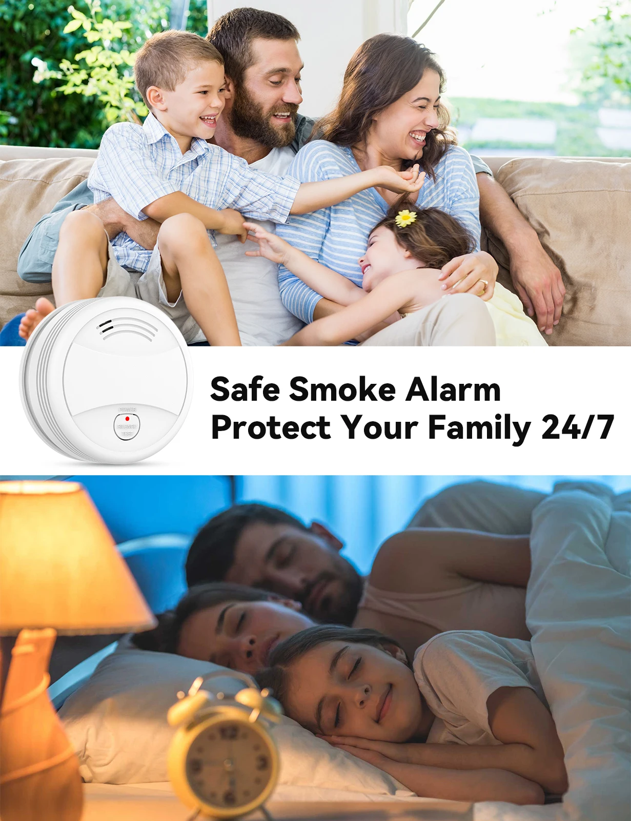 CPVAN-LED Detector de fumaça com suporte magnético, alarme de incêndio, sem piscar, compatível com o padrão europeu, EN14604
