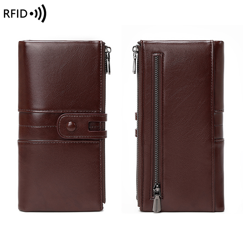 RFID Blocking Large Capacity Women's Purse, Solid Color, Soft Leather, Multi-functional Clutch Bag, Zipper, Men's Long Wallet