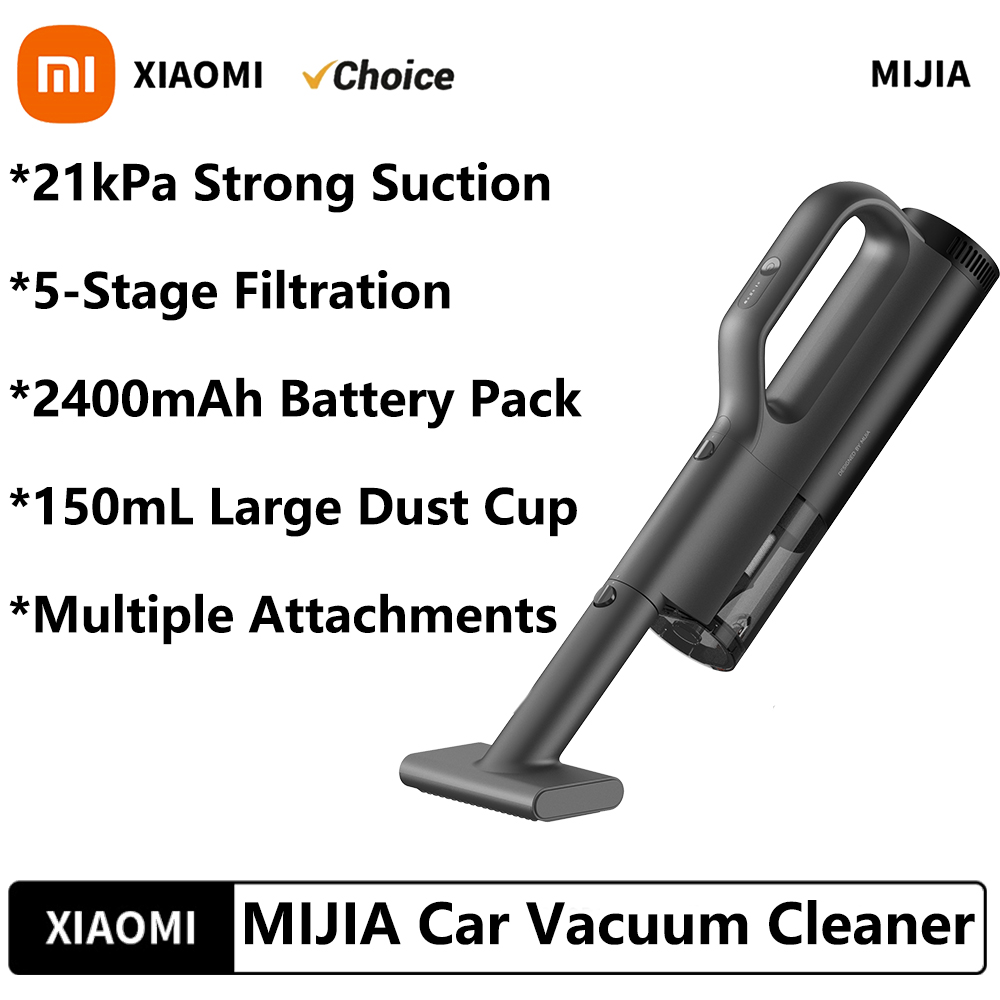 Xiaomi Mijia Car Vacuum Cleaner MJXCQ01QW 21kPa Suction 150mL Dust Cup 2400mAh Battery Washable Filter Element For Car Cleaning