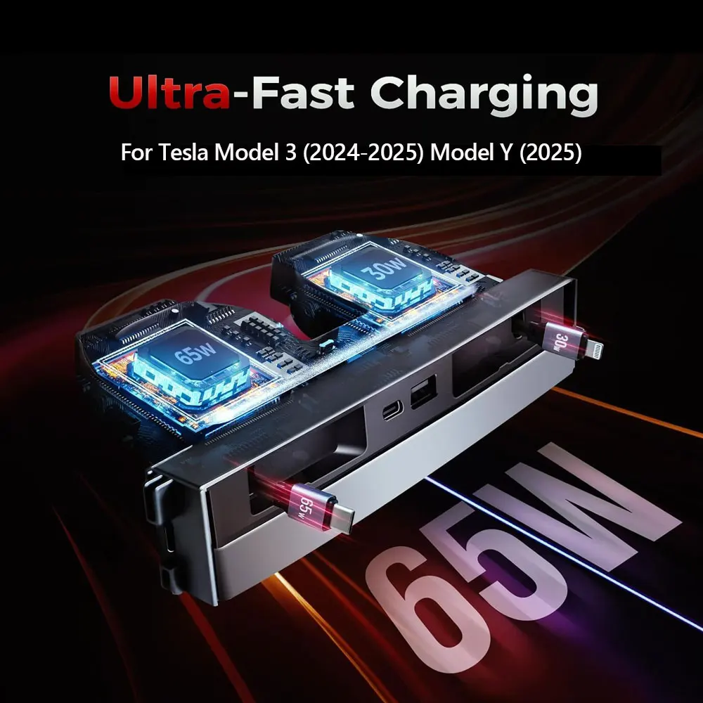 Dla Tesla Model Y Juniper 2025 Wysuwana konsola środkowa Hub USB Model 3 Highland Ładowarka do telefonu Stacja dokująca do szybkiego ładowania