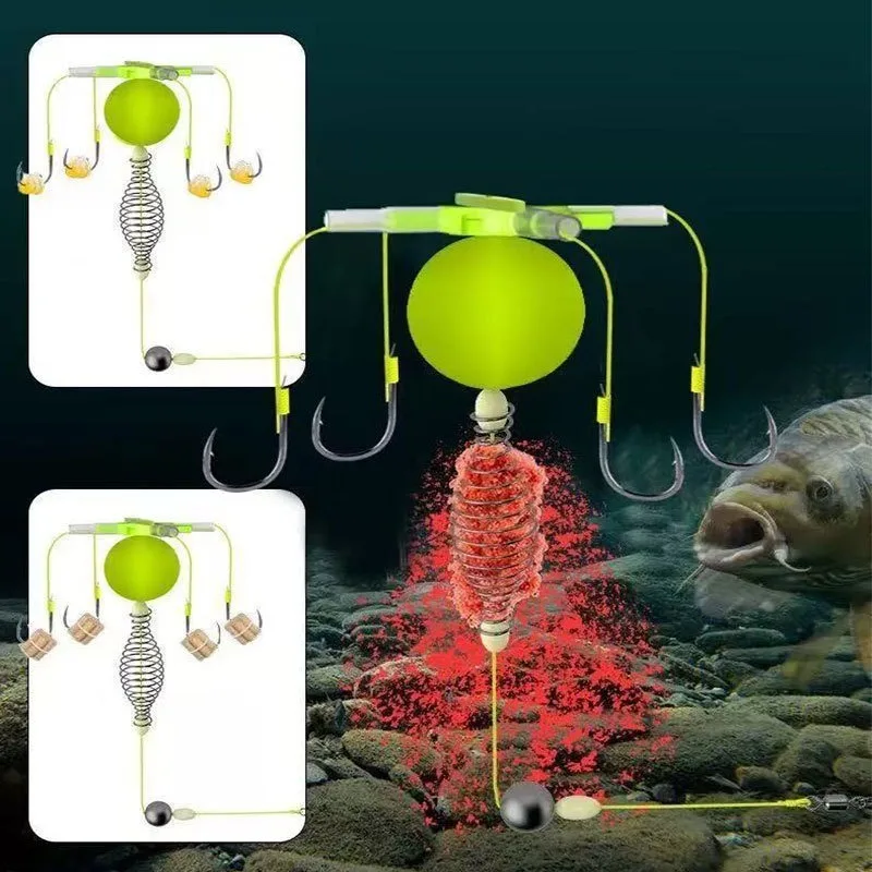 2025 String Hook Fishing Bait Cage Four Hook Carbon Steel Line Group Feeder Sinker Float Sharp Fishing Spring Bait Cage Sea