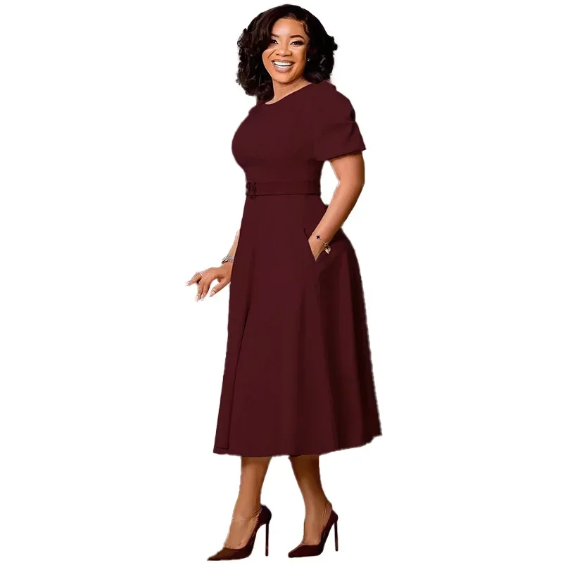 2024 mode Afrikanische Kleider für Frauen Frühling Afrikanische Kurzarm Oansatz Polyester Midi Kleid Dashiki Afrika Kleidung S-3XL