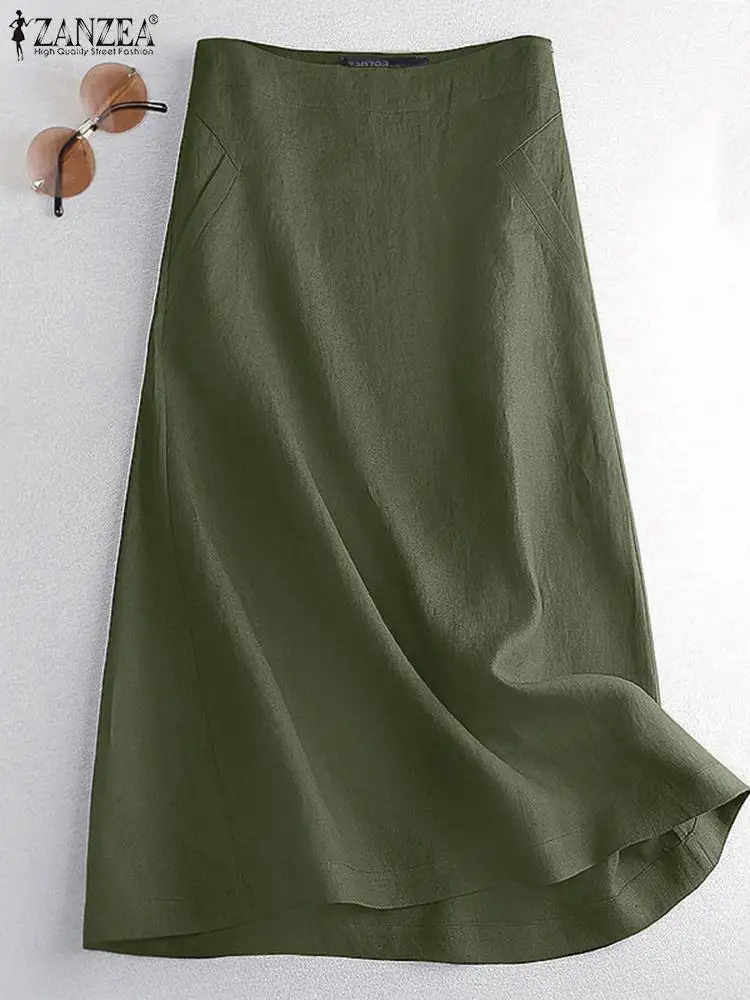 ZANZEA Frauen Kausal Midi Rock Sommer Mode Hohe Taille Röcke Jupe Party Arbeit A-linie Faldas Saia Robe Femme Oversize Vestido