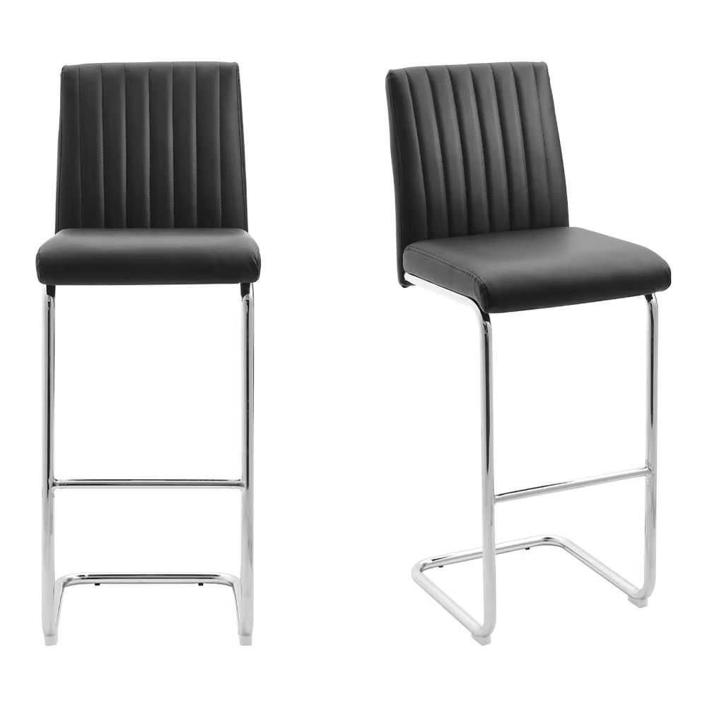 2 Pcs Black PU Leather Bar Stools with Backrest for Pub Dining Room