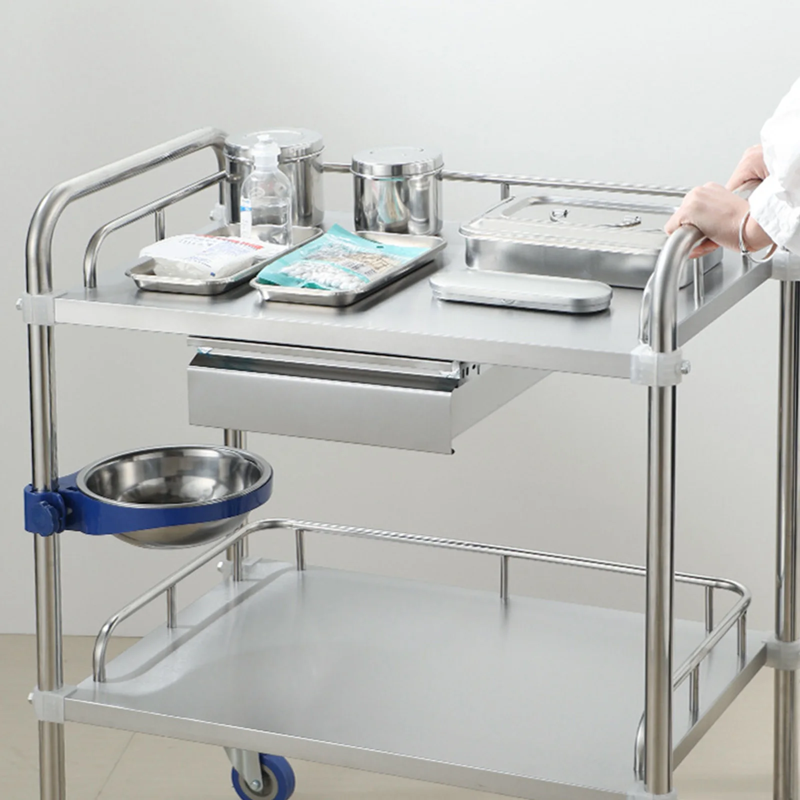 Stainless Steel 3 Layers Salon Trolley Cart With 360° Silent Wheels Instrument Trolley For Hospital Dressing Change Nursing Cart