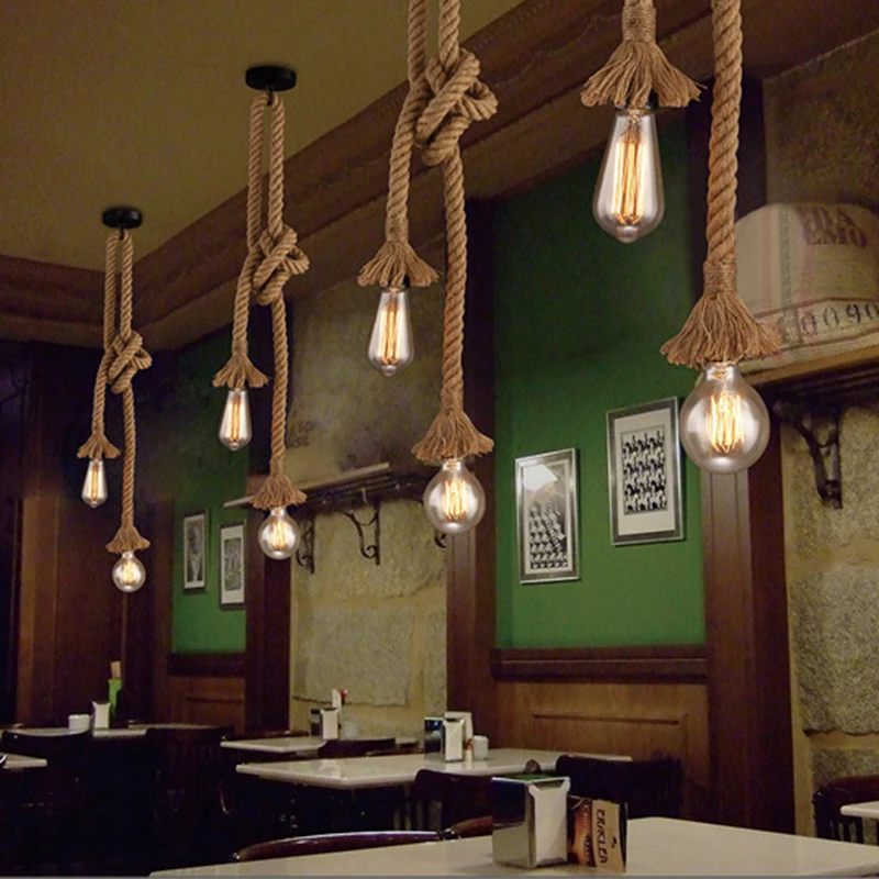 Vintage Retro Henneptouw Hanglampen Hanglamp E27 AC 85-265V Industriële Decor Thuis Restaurant Hanglamp Edison Hanglamp