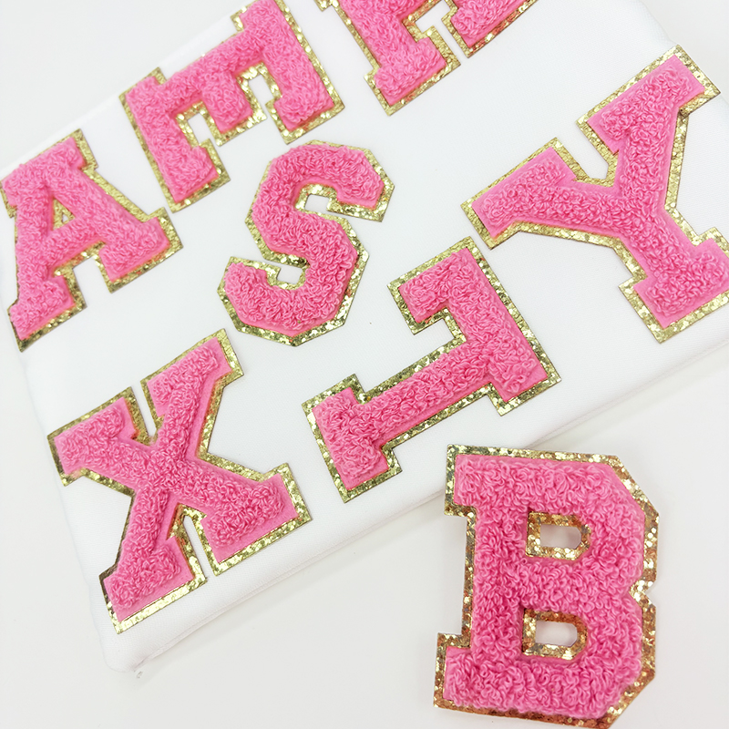 Toalla Gleit bordada de 6,5 cm, letras en inglés rosas, accesorios de equipaje DIY, accesorios de ropa, parche bordado autoadhesivo