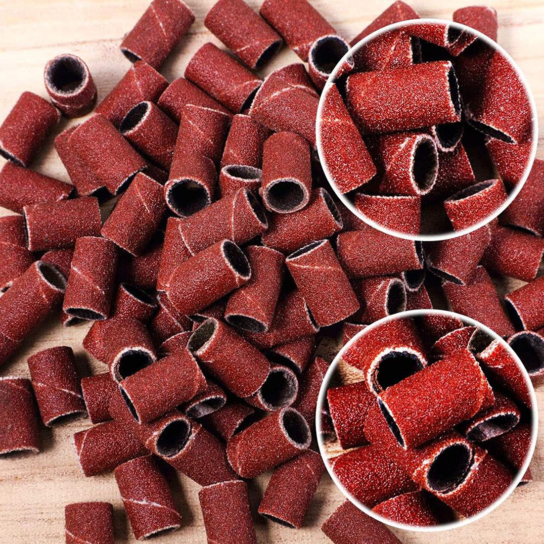 210pcs/Box Sanding Cap Bands For Electric Manicure Machine 180#/120#/80# Grit Nail Drill Grinding Bit Files Pedicure Tool Set