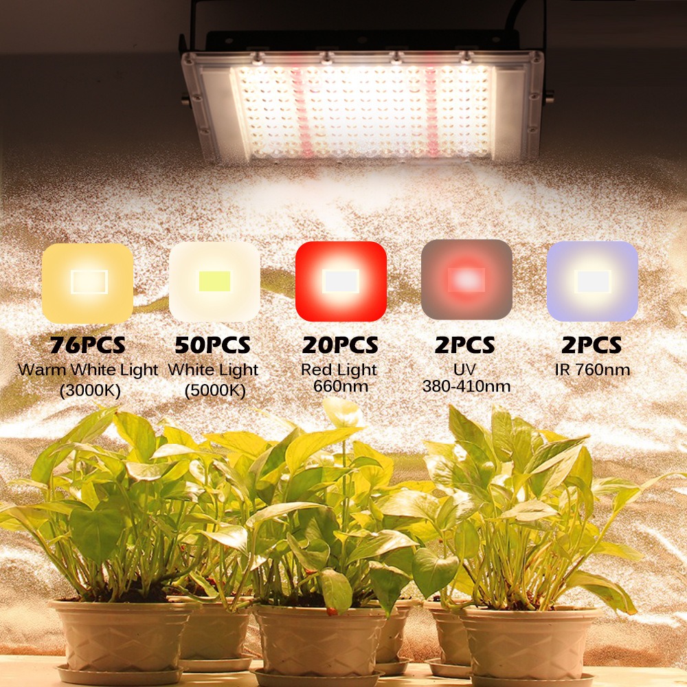 Espectro completo 380-840nm luz de crescimento solar led ip65 50w 100w 300 planta cresce luz com plugue da ue para estufa interna
