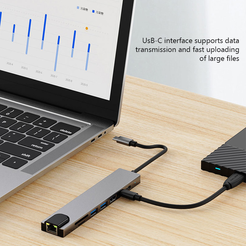 Usb c hub 8 em 1 tipo c 3.1 para 4k adaptador hdmi com leitor de cartão rj45 sd/tf pd carga rápida para computador portátil