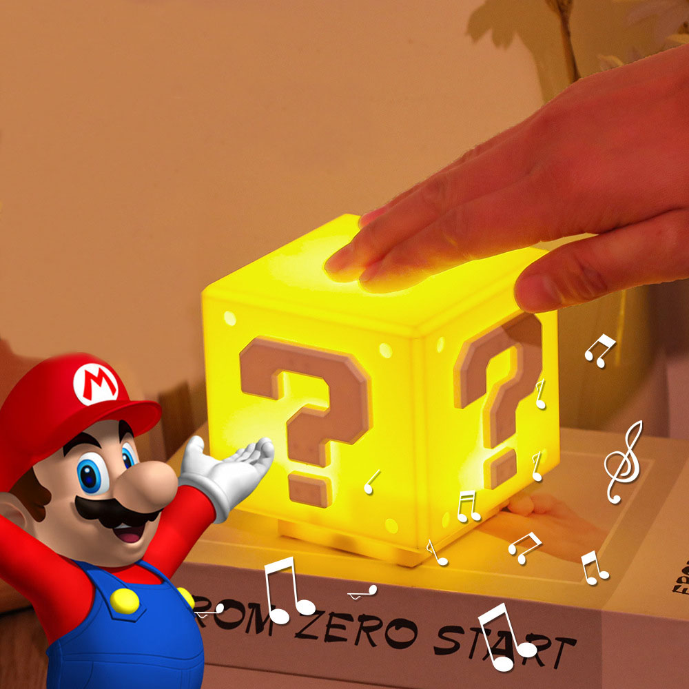 Luce notturna Super Mario con musica Periferiche anime LED Punto interrogativo Toad Lampada da comodino per camera da letto per bambini Regali di ricarica USB