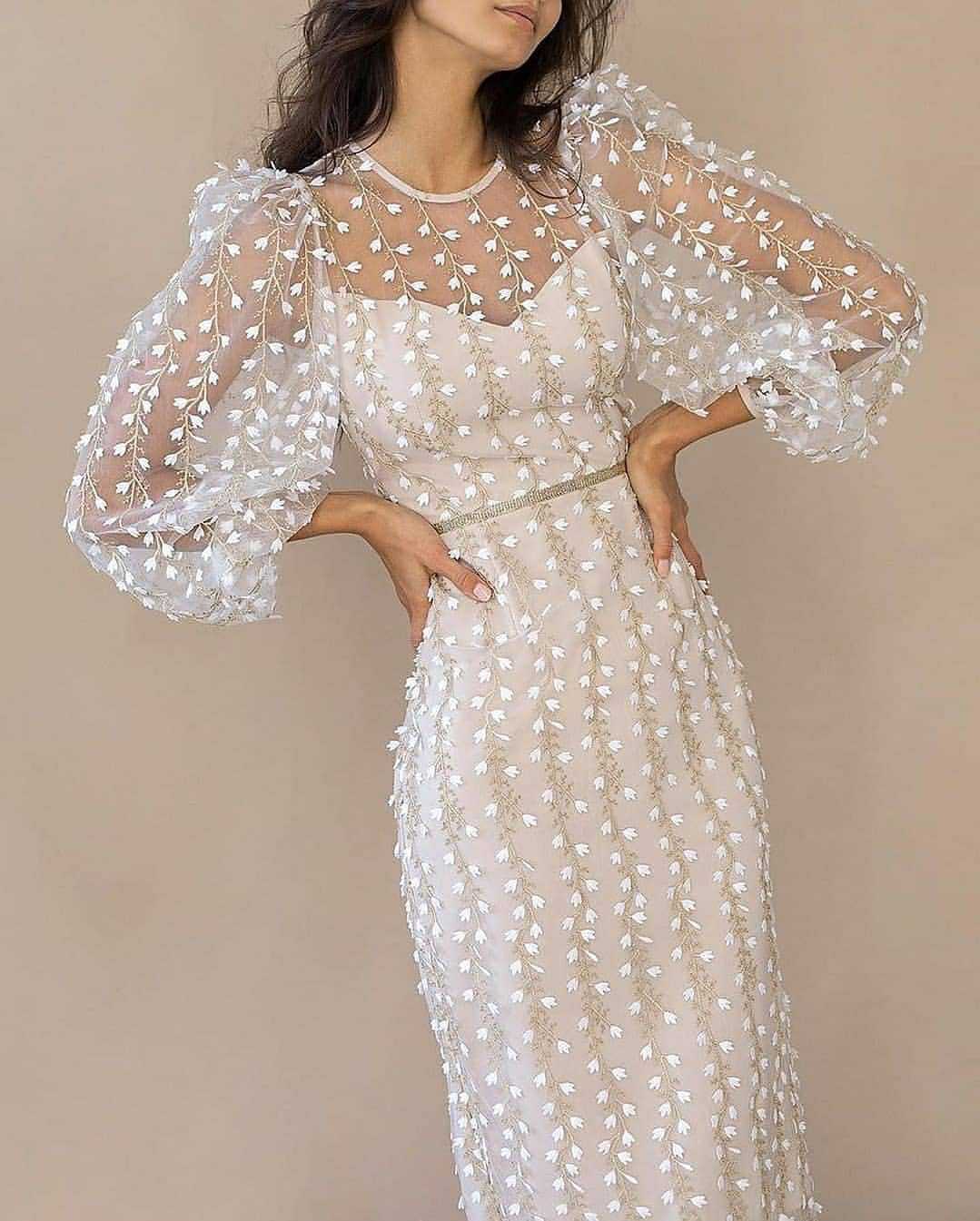 Elegante vestido de fiesta para mujer, bordado, malla transparente, manga larga, cuello cuadrado, vestido Maxi Delgado, Traf, ropa para mujer