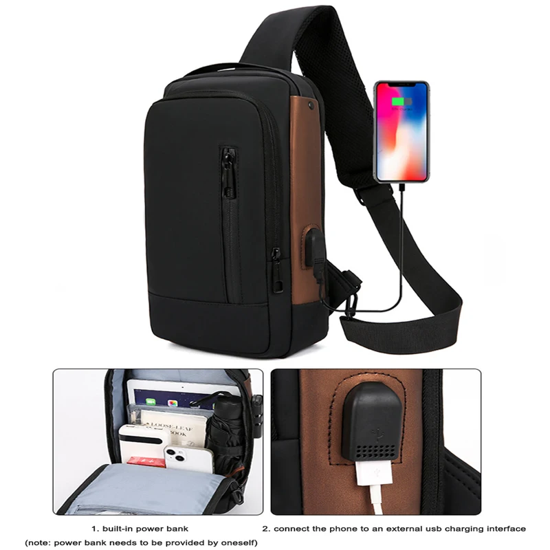 Geestock メンズショルダーバッグ防水 USB クロスボディオックスフォードバッグ盗難防止スリングバッグショートトラベルメッセンジャーチェストパック男性用
