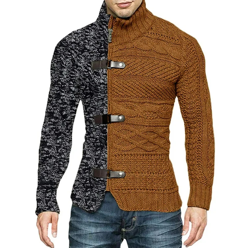 Herbst Winter Herren Pullover Patchwork Roll kragen Strickjacke Mann lässig gestrickt Slim Fit Langarm Mode Pullover Oberbekleidung