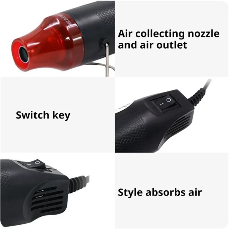 ปืนลมร้อน 220/110V เครื่องมือ DIY เครื่องมือไฟฟ้าความร้อนขนาดเล็ก เครื่องบัดกรี อุปกรณ์งานฝีมือ พร้อมฐานรองรับและที่บีบหด