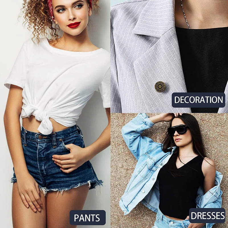 20/10 Uds. De pantalones vaqueros desmontables, botón de tornillo, cierre a presión, alfileres para pantalones vaqueros sin clavos, hebillas de aleación de cintura ajustables, accesorios de costura