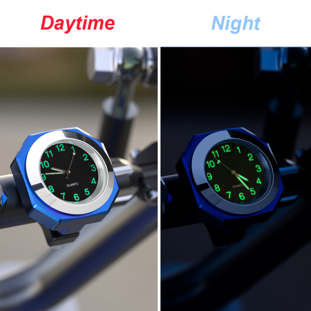 Motorcycle Aluminum Alloy Clock 22-28mm Waterproof Handlebar Mount For Bicycle Motobike Luminous Quartz Watch Time Display