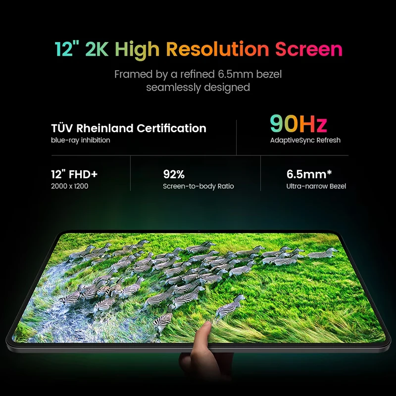 Планшет Teclast T60, 12 дюймов, 2K, 90Hz, Android 14, 8 ГБ + 12 ГБ ОЗУ, 256 ГБ ПЗУ, T620, восьмиъядерный процессор, 8000 мАч, 18 Вт, PD, быстрая зарядка, 4G, VoLTE, GPS-планшеты