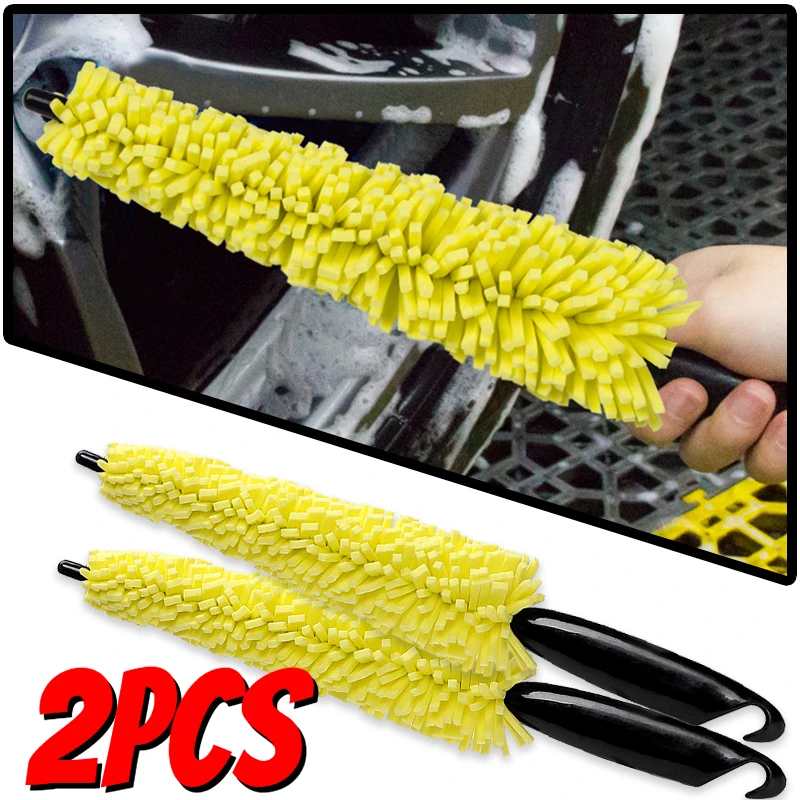 Car Rim Scrubber Wheel Cleaner Brush Wheel Tire Rim Brush with Plastic Handle Portable Auto Detailing Wash Cleaning Tool
