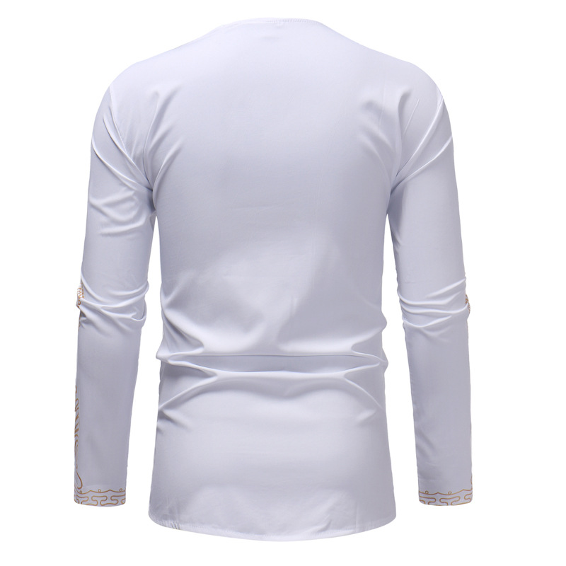 Camisa africana de manga larga para hombre, estampado irregular, camisetas de moda Dashiki, camiseta tradicional musulmana, ropa árabe, otoño