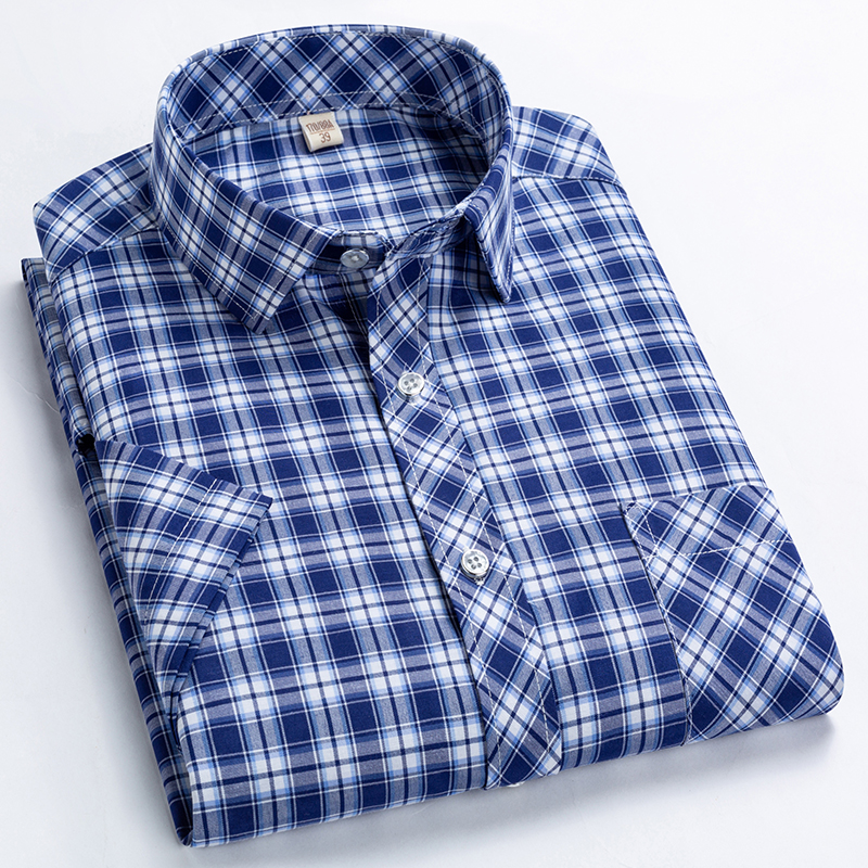High Quality Men's Plaid Short Sleeve Shirts Business Casual Striped Turn-Down Collar Summer Man Shirt